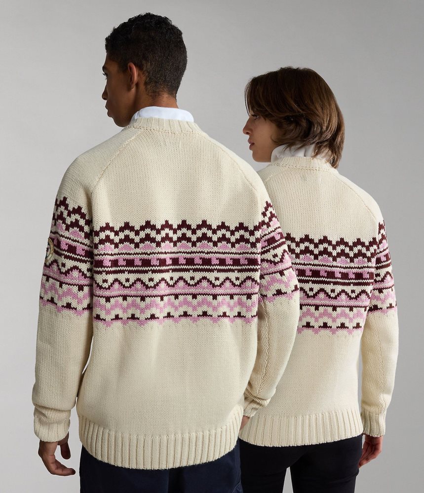 Napapijri Horlick Crew Neck Jumper Muške Skakači Bijele Bež | UYTM-30957
