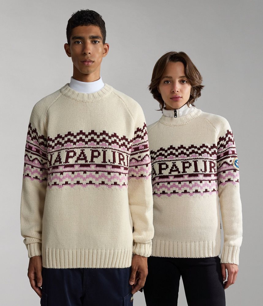 Napapijri Horlick Crew Neck Jumper Muške Skakači Bijele Bež | UYTM-30957