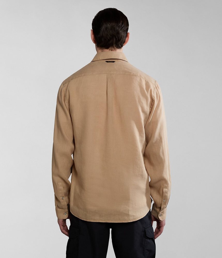 Napapijri Linen Long Sleeve Shirt Muške Košulje Bež | NFRA-76059