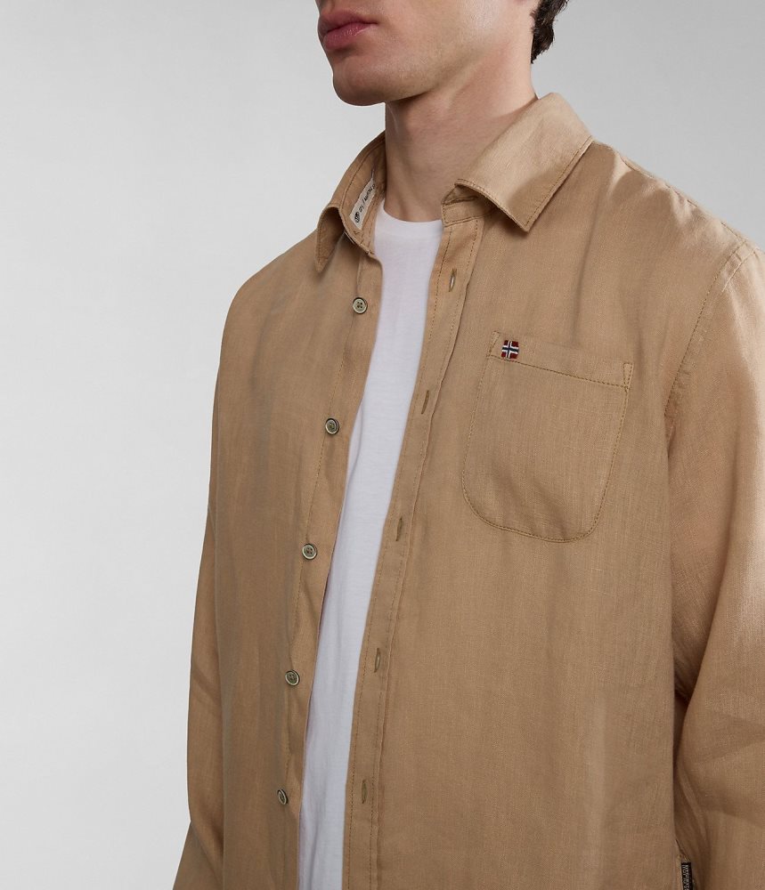 Napapijri Linen Long Sleeve Shirt Muške Košulje Bež | NFRA-76059