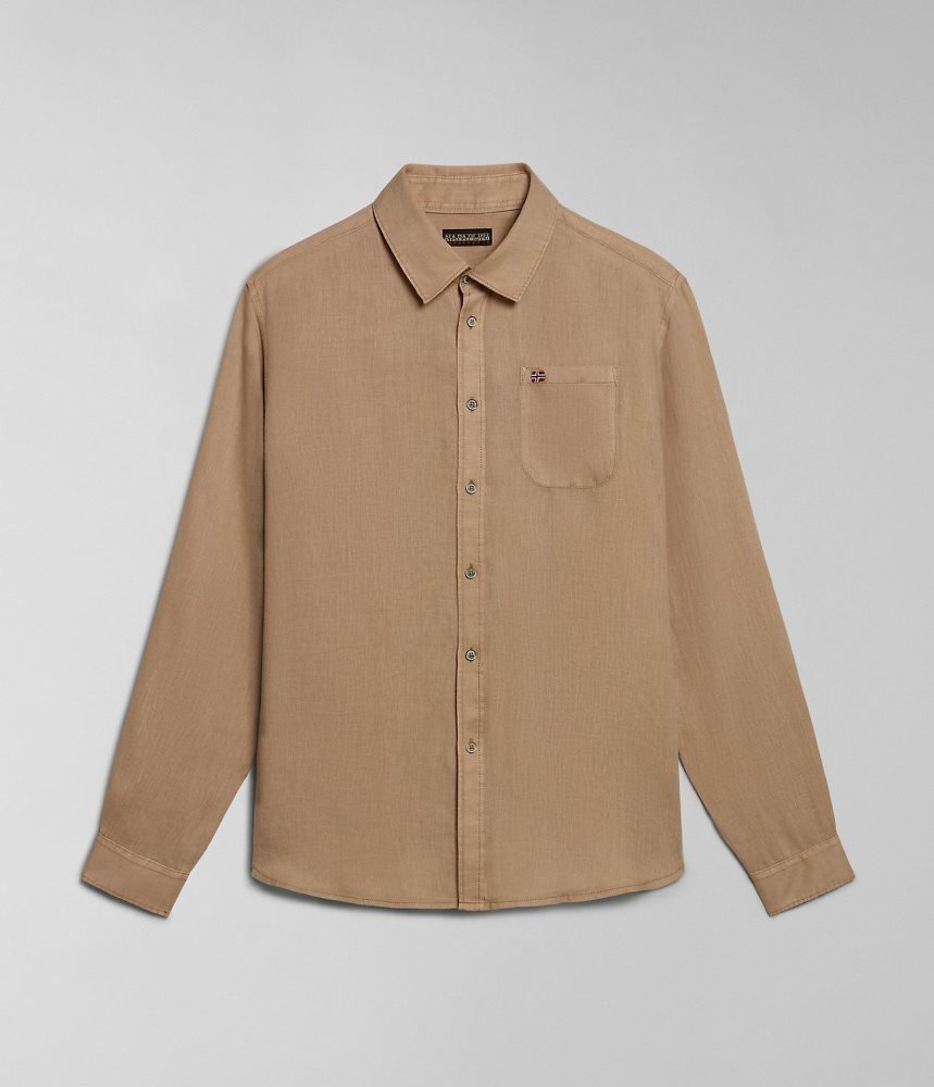 Napapijri Linen Long Sleeve Shirt Muške Košulje Bež | NFRA-76059
