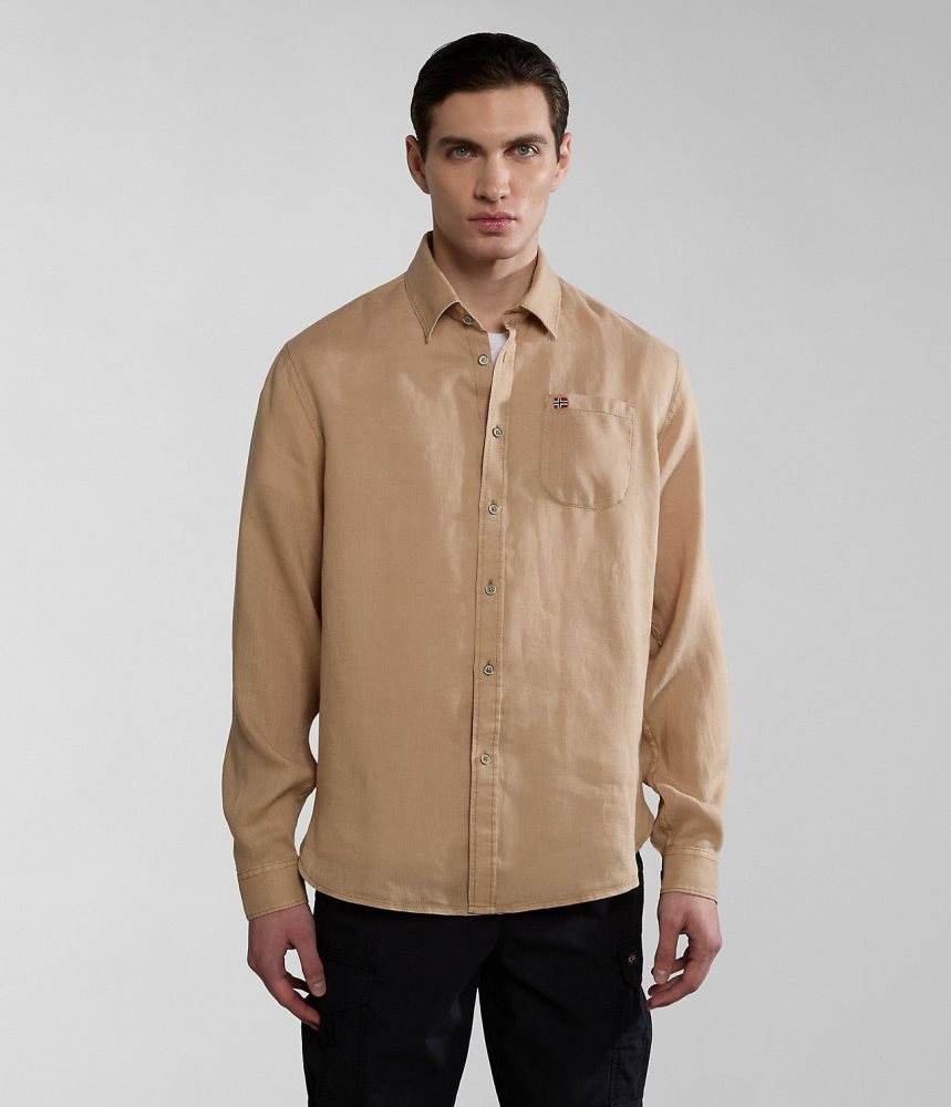 Napapijri Linen Long Sleeve Shirt Muške Košulje Bež | NFRA-76059