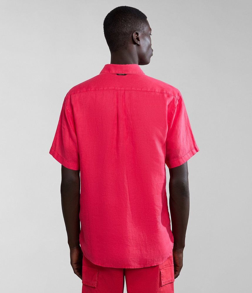 Napapijri Linen Short Sleeve Shirt Muške Košulje Crvene | WNBR-56412