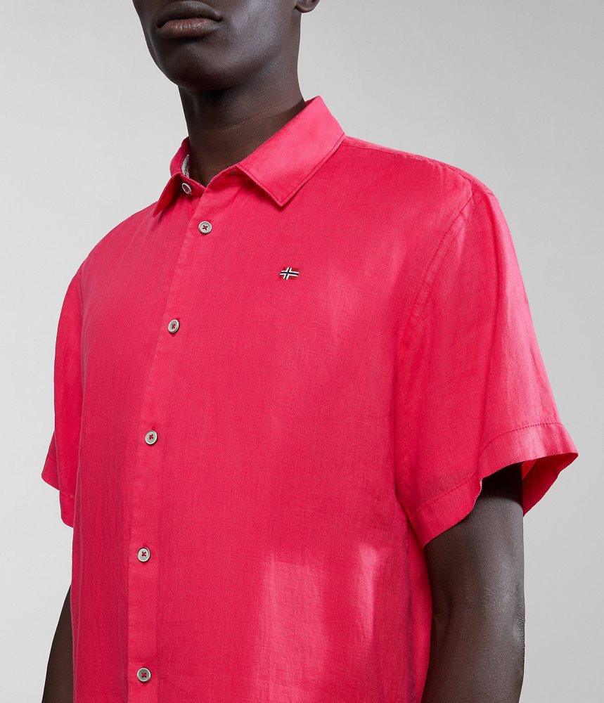 Napapijri Linen Short Sleeve Shirt Muške Košulje Crvene | WNBR-56412