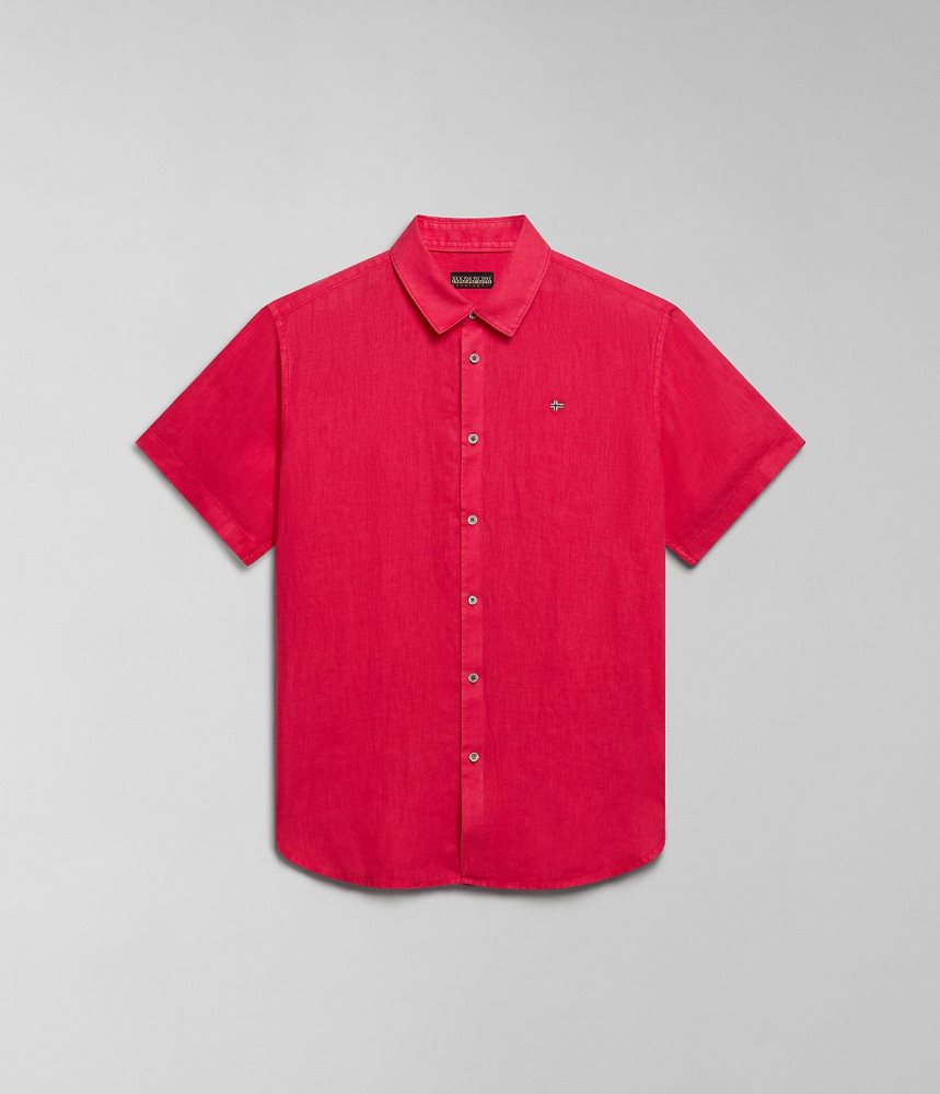 Napapijri Linen Short Sleeve Shirt Muške Košulje Crvene | WNBR-56412